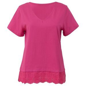 Skyline Collection Women's V-Neck T-Shirt with Eyelet Trim in Pink, Large